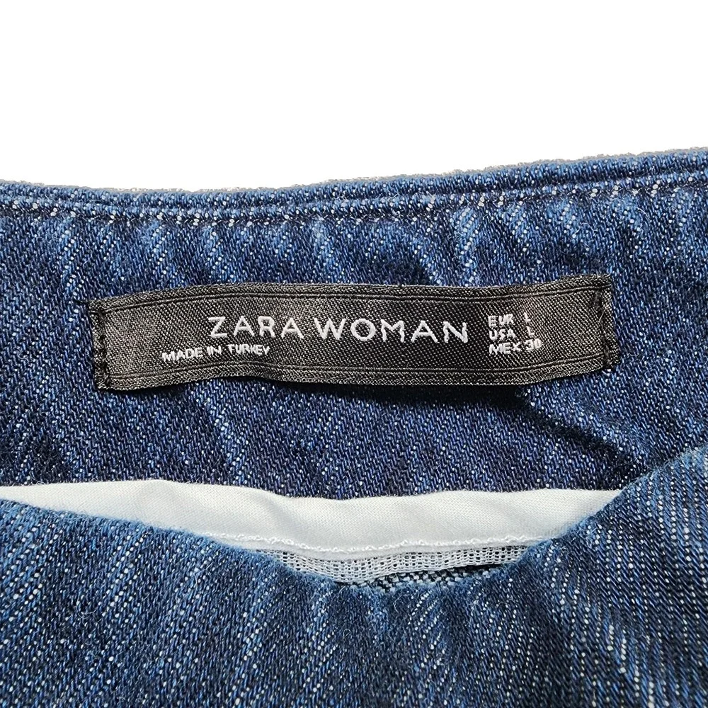 Zara Pants Womens Large Pull On Knit Denim Sweat Baggy Flare Bootcut Y2K